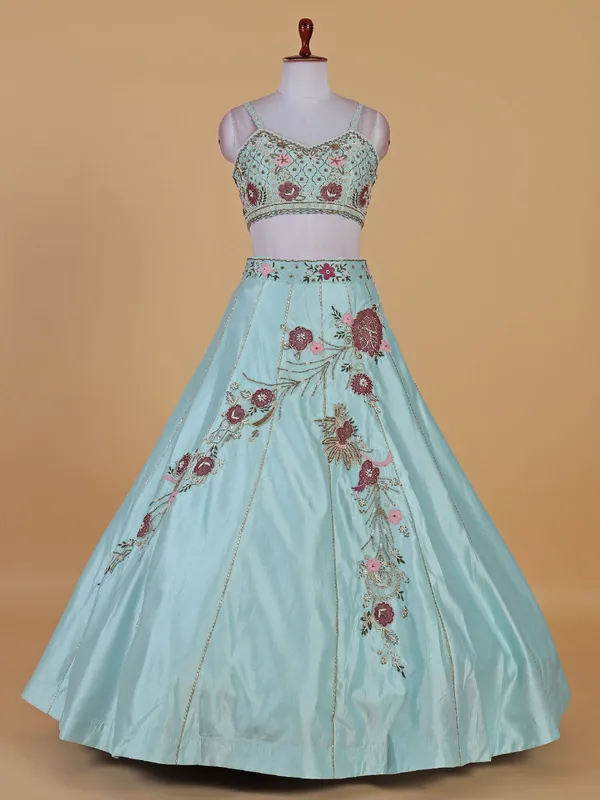 Gorgeous sky blue lahenga choli for wedding