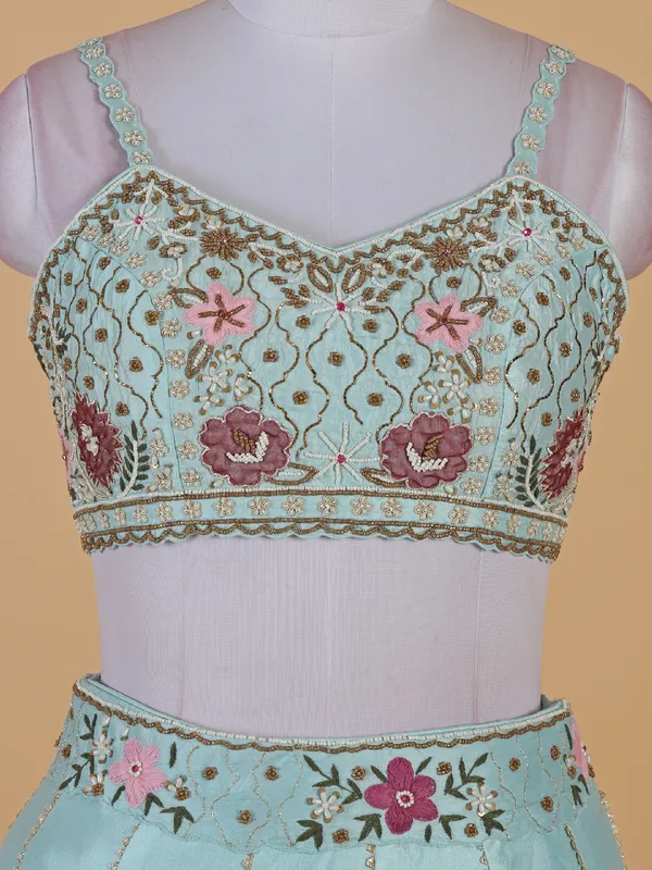 Gorgeous sky blue lahenga choli for wedding