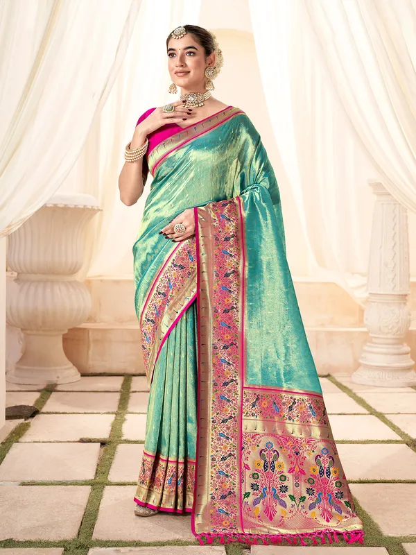 Gorgeous sky blue zari weaving saree