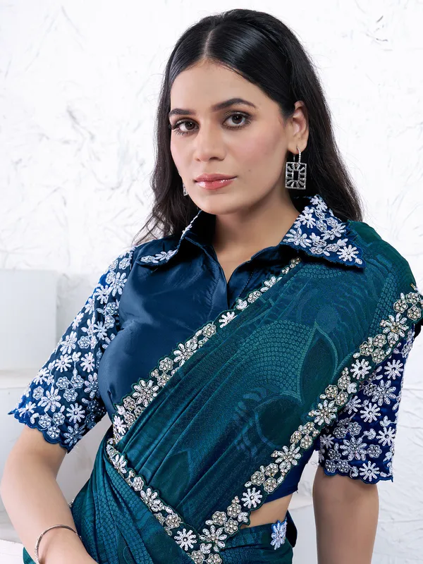Gorgeous teal blue georgette saree