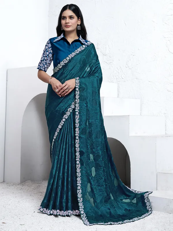 Gorgeous teal blue georgette saree