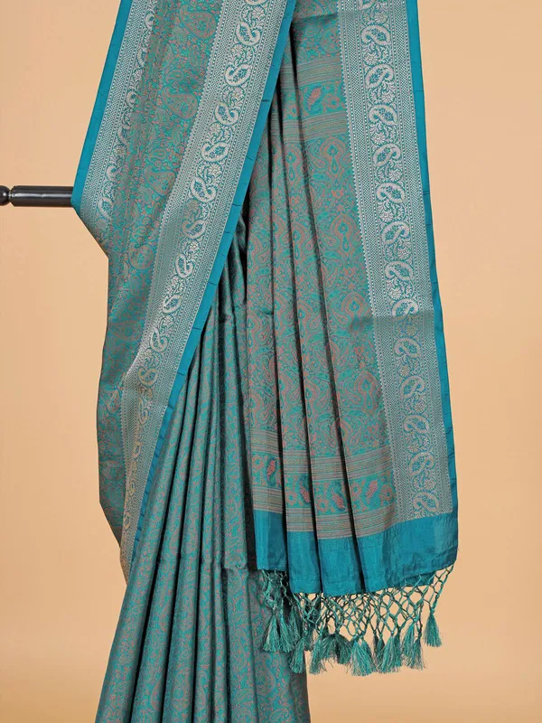Gorgeous teal blue silk saree