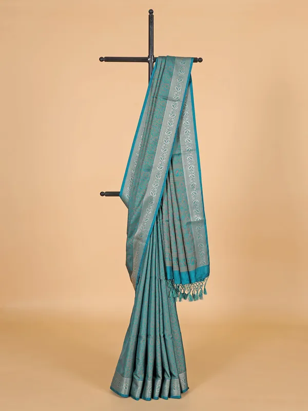 Gorgeous teal blue silk saree
