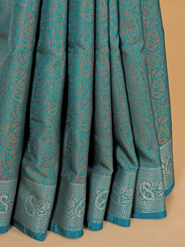 Gorgeous teal blue silk saree