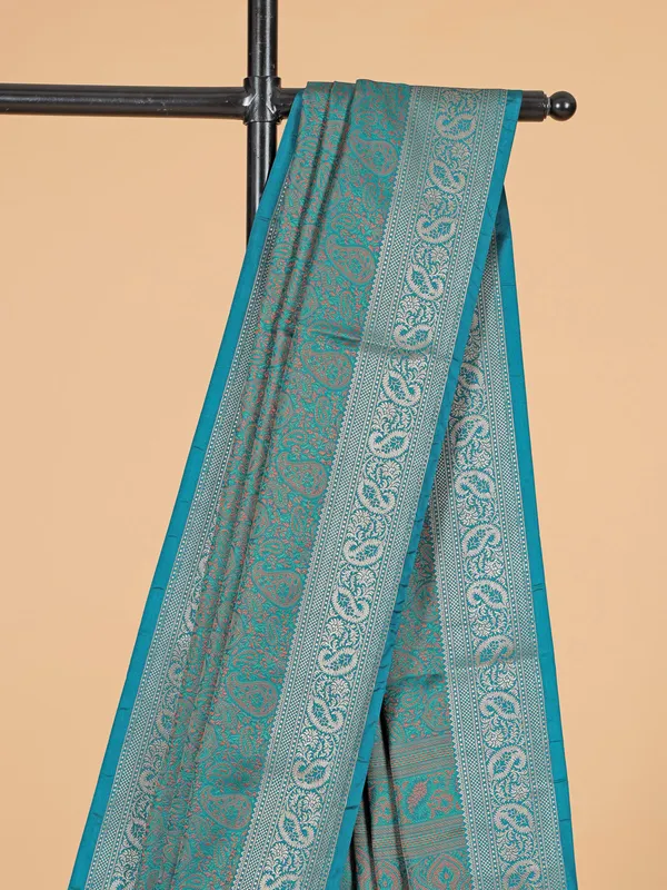 Gorgeous teal blue silk saree