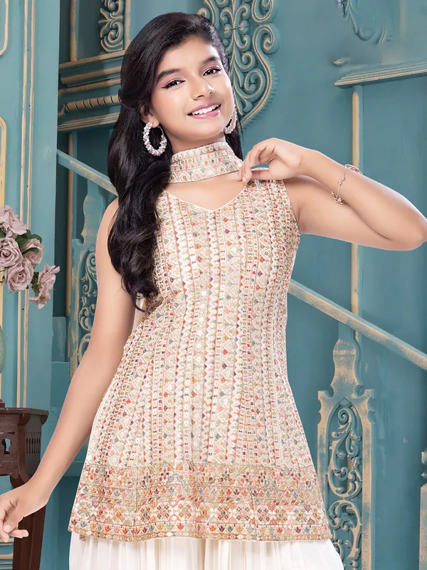 Gorgeous white georgette palazzo salwar suit