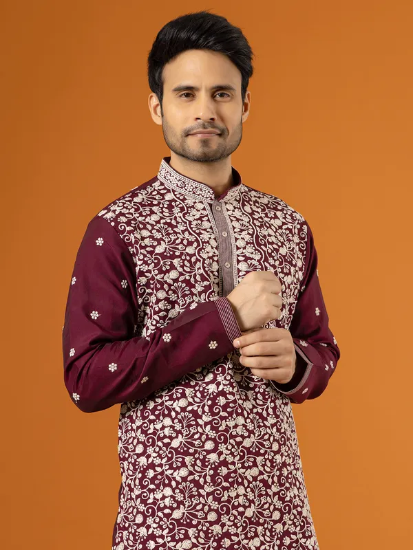Gorgeous wine plain silk kurta suit