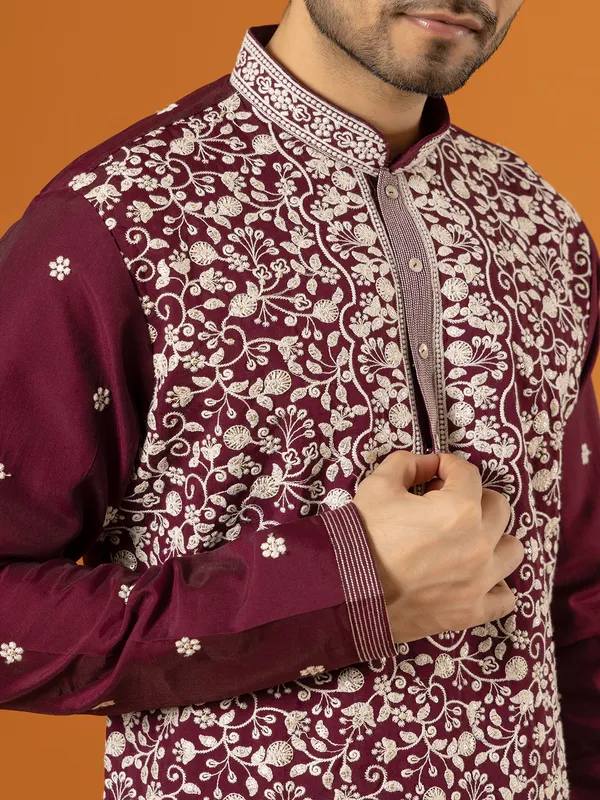 Gorgeous wine plain silk kurta suit