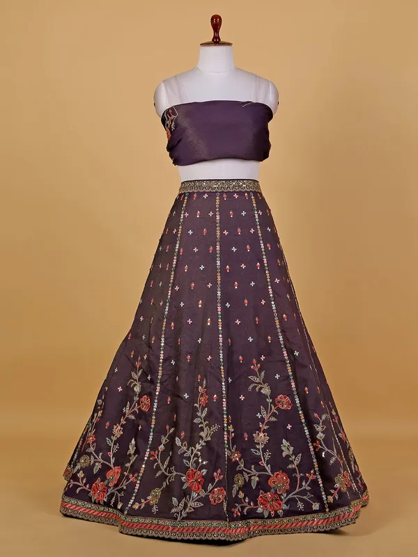 Gorgeous wine silk unstitched lehenga choli