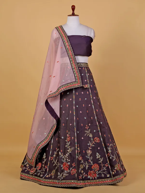 Gorgeous wine silk unstitched lehenga choli