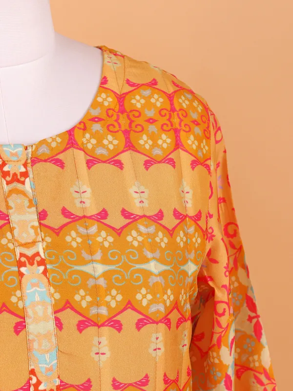 Gorgeous yellow cotton silk printed anarkali suit