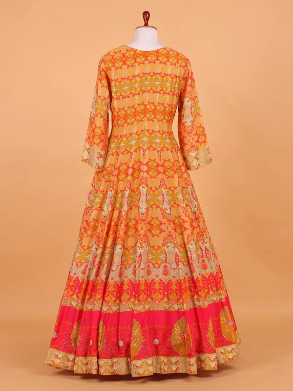 Gorgeous yellow cotton silk printed anarkali suit