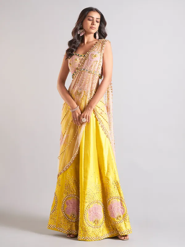 Gorgeous yellow raw silk palazzo suit