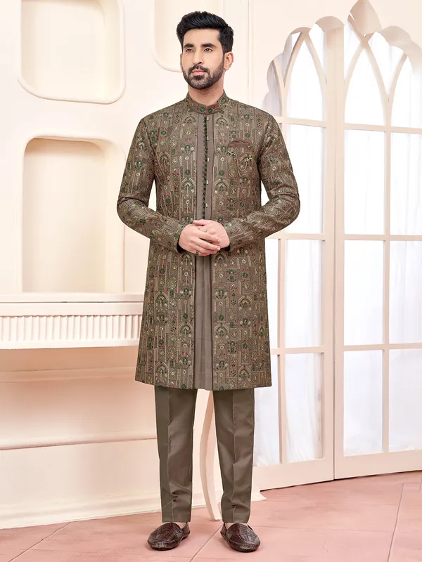Graceful dusty peach indo western for weddings