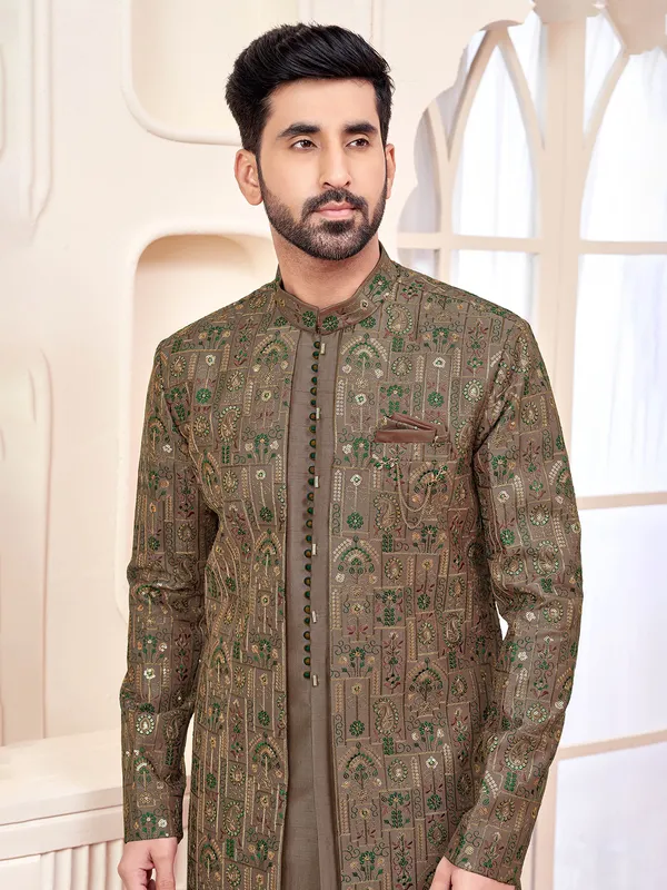 Graceful dusty peach indo western for weddings