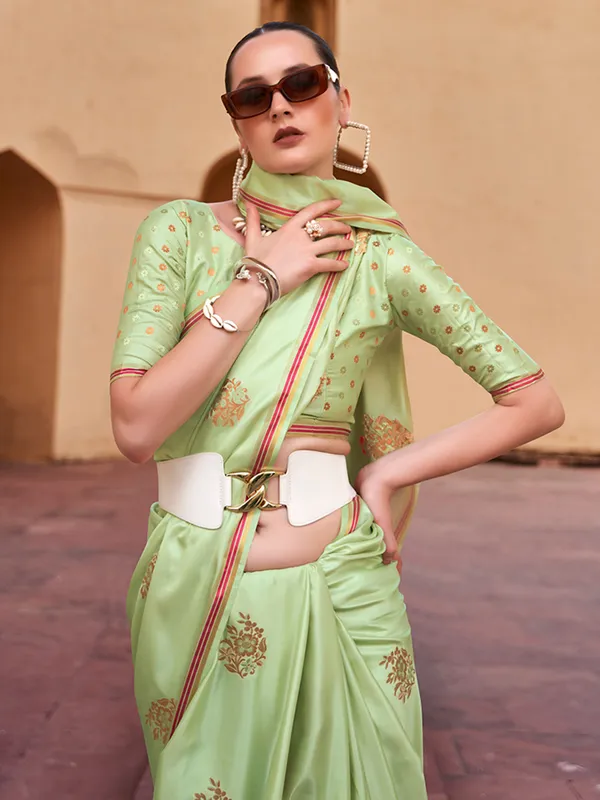 Graceful green satin silk celebration saree