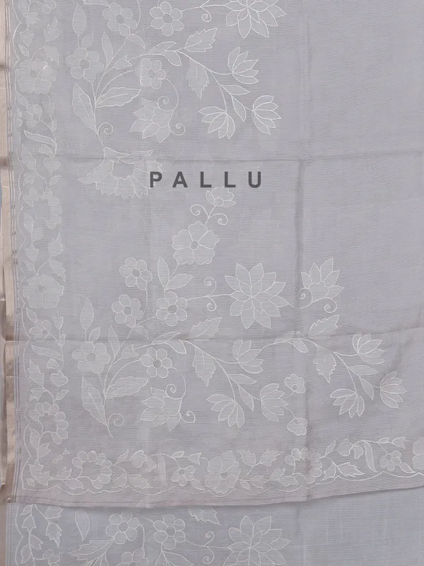 Graceful grey semi organza saree with fine embroidery detailing