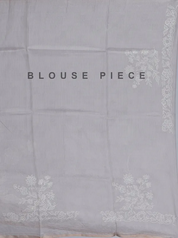 Graceful grey semi organza saree with fine embroidery detailing