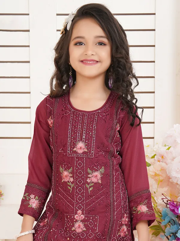 Graceful maroon silk palazzo salwar suit