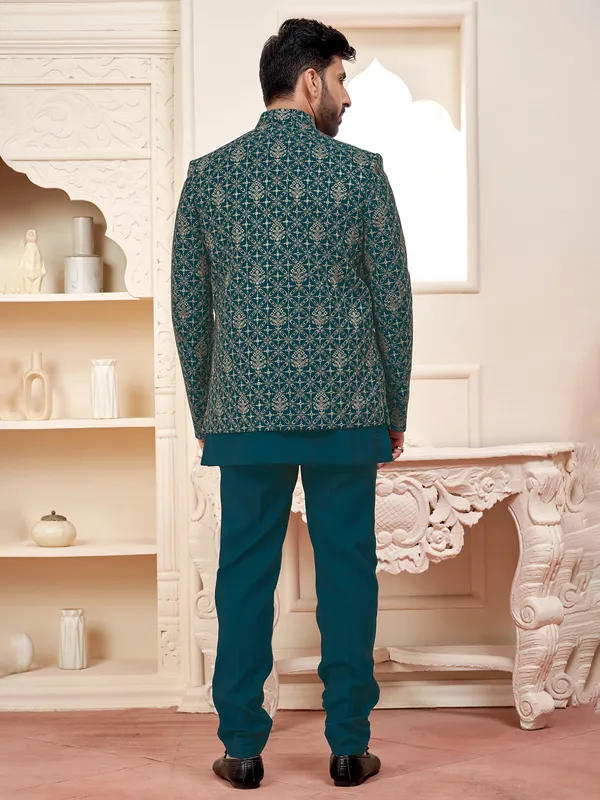 Graceful rama green indowestern for weddings