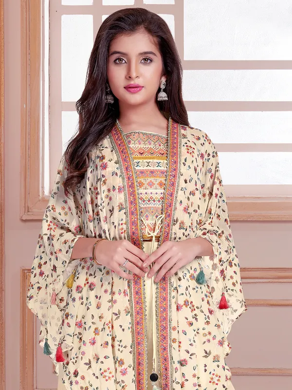 graceful silk cream palazzo salwar suit