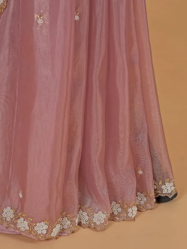 Gracefull organza saree in pastle pink
