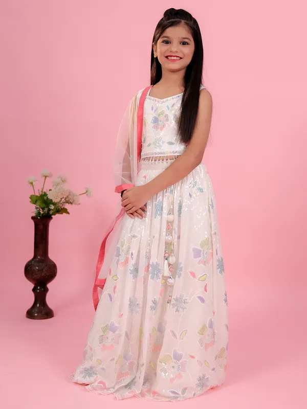 Gorgeous white georgette lehenga choli for girls