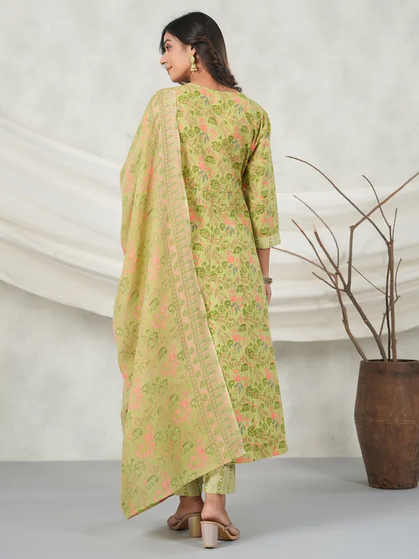Grass green cotton printed kurti set