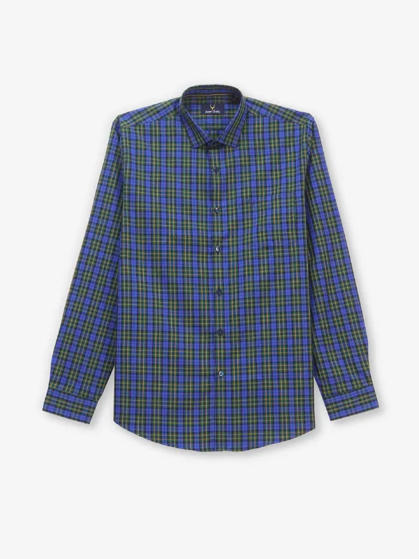 ALLEN SOLLY green and blue checkered slim fit shirt for men