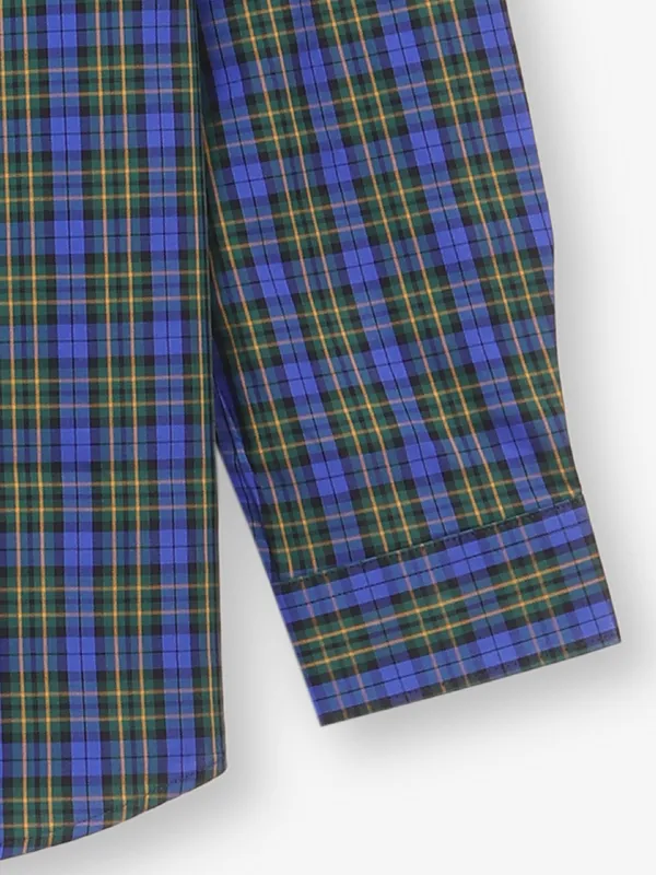 ALLEN SOLLY green and blue checkered slim fit shirt for men