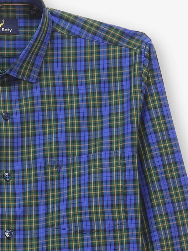 ALLEN SOLLY green and blue checkered slim fit shirt for men