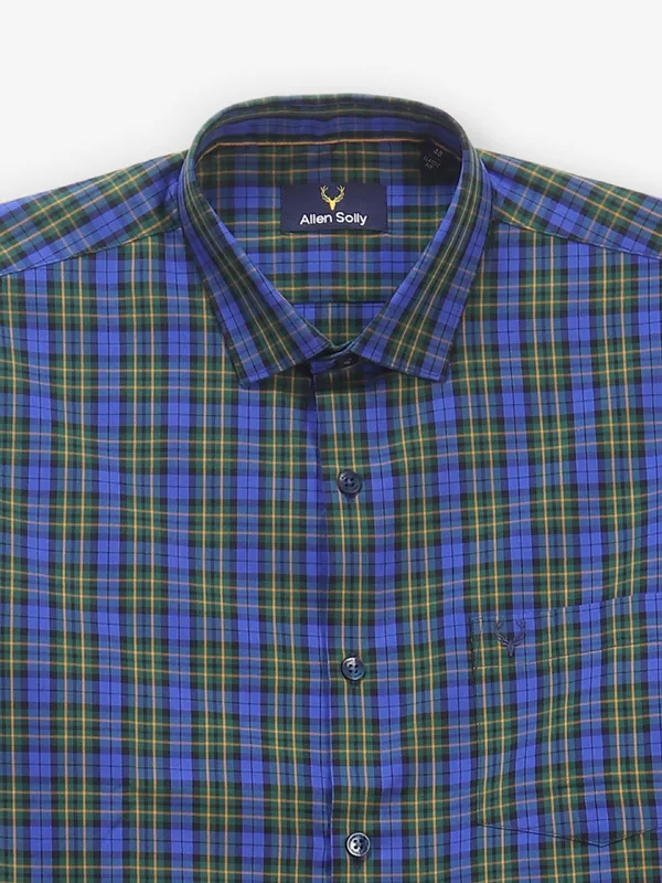 ALLEN SOLLY green and blue checkered slim fit shirt for men