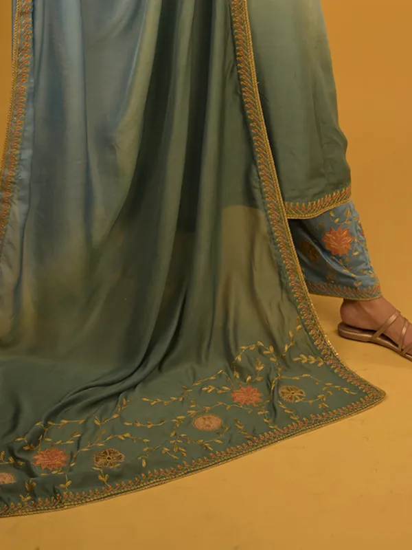 green and blue shaded palazzo suit in soft modal silk