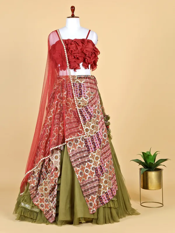 Green and maroon designer lehenga choli