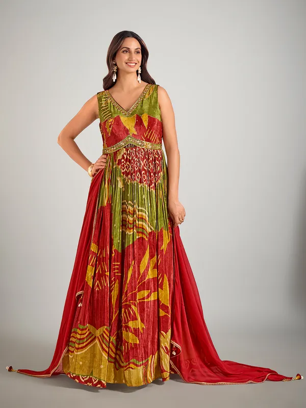 Green and maroon silk designer suit
