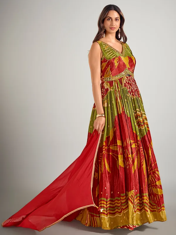 Green and maroon silk designer suit