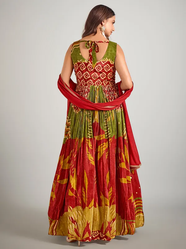 Green and maroon silk designer suit