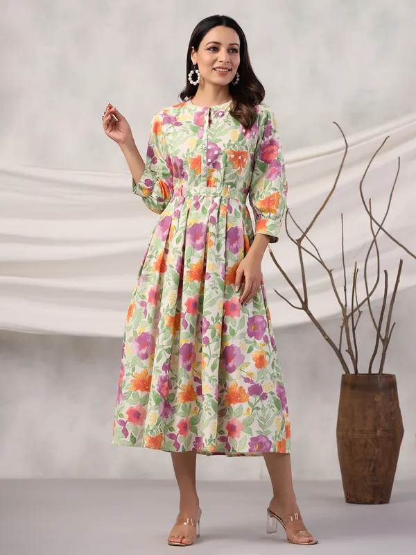 Green and purple printed cotton kurti