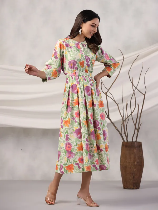 Green and purple printed cotton kurti