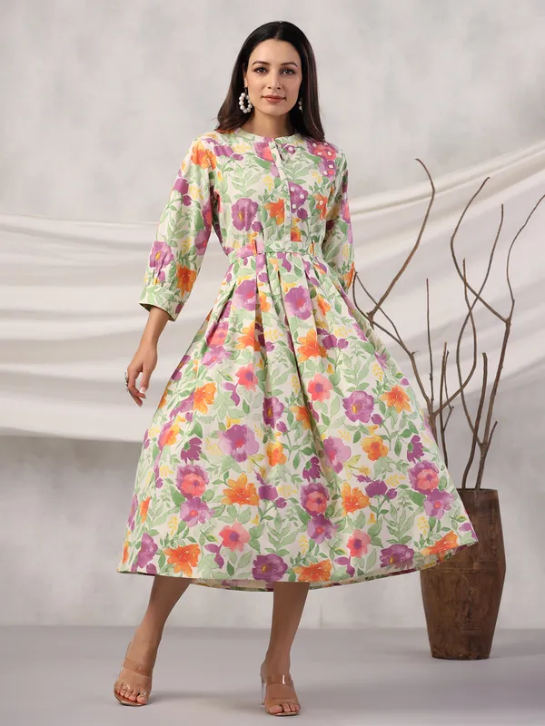 Green and purple printed cotton kurti