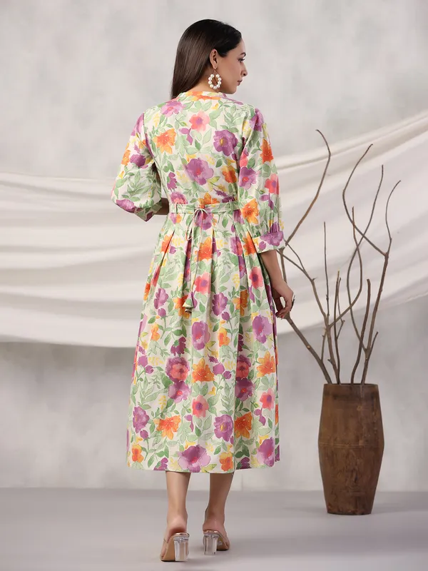 Green and purple printed cotton kurti