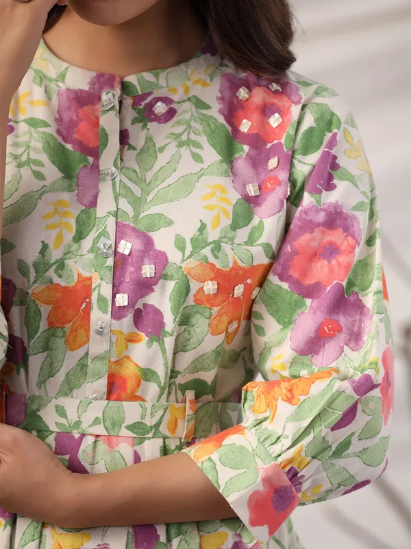 Green and purple printed cotton kurti