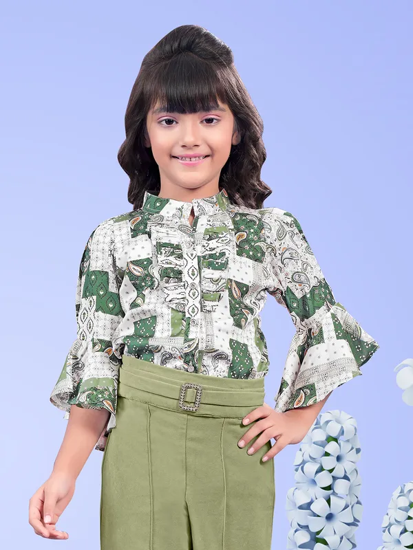 Green and white printed co ord set