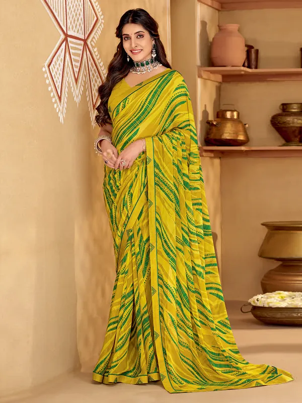Green and yellow saree in georgette