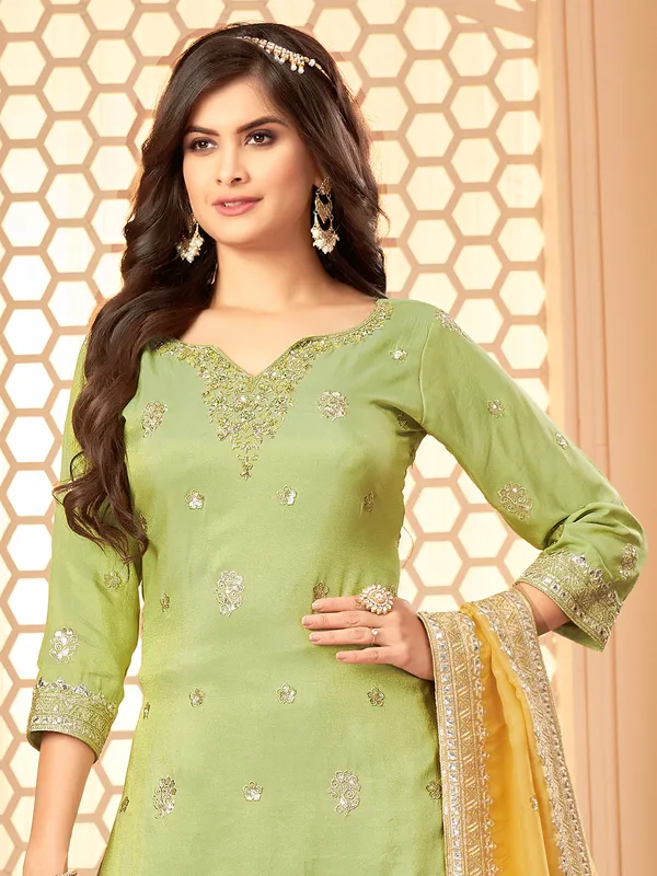 Green and yellow silk sharara suit