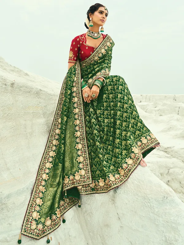 Green bandhej georgette wedding wear saree