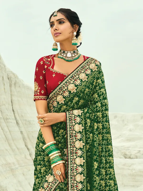Green bandhej georgette wedding wear saree
