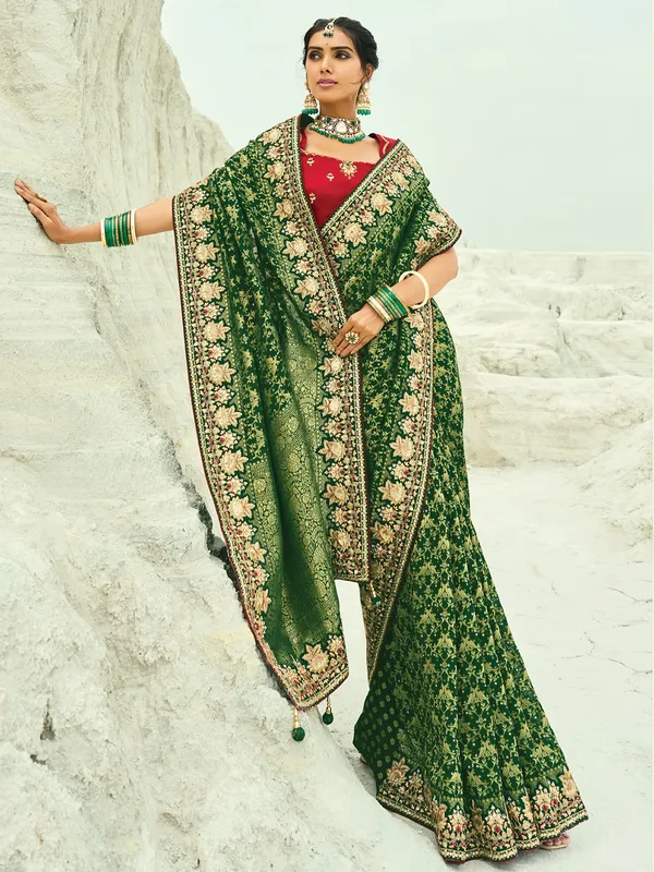 Green bandhej georgette wedding wear saree