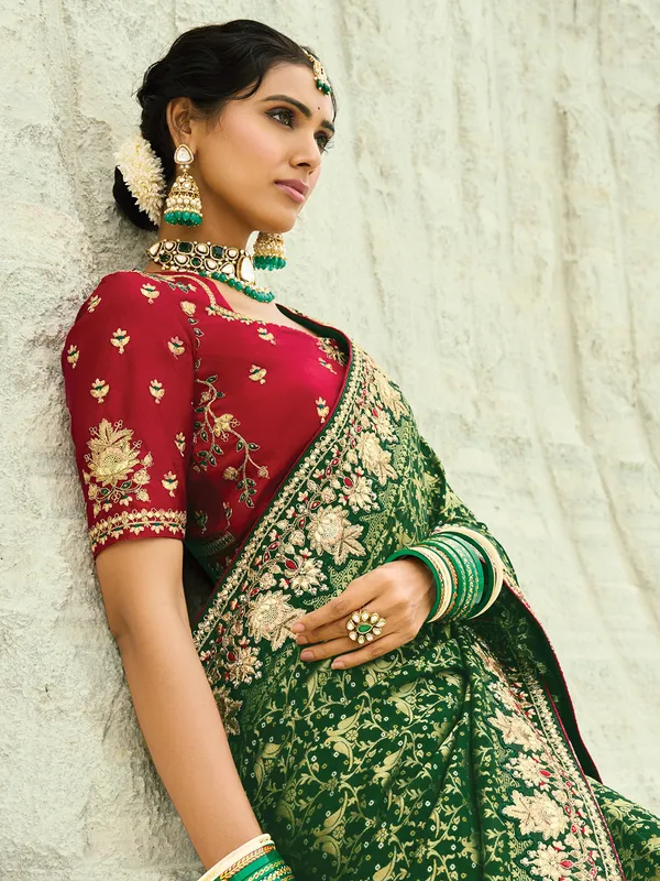 Green bandhej georgette wedding wear saree