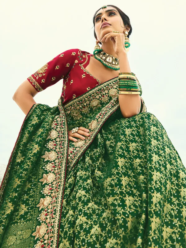 Green bandhej georgette wedding wear saree